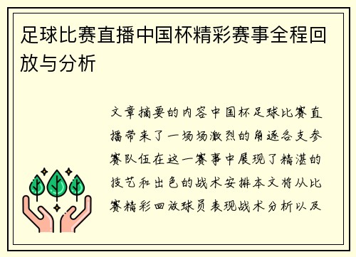 足球比赛直播中国杯精彩赛事全程回放与分析